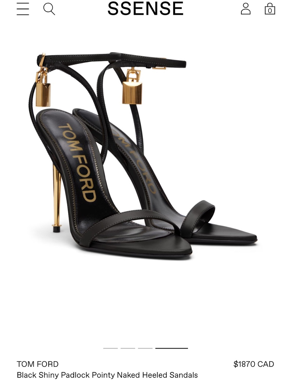 Tom Ford Black Leather Stiletto Sandals with Gold Padlock Detail